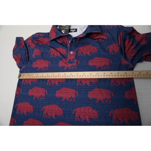 Waggle Polo Shirt Mens Small Blue Buffalo Allover Print Golf Performance Stretch - Picture 6 of 10